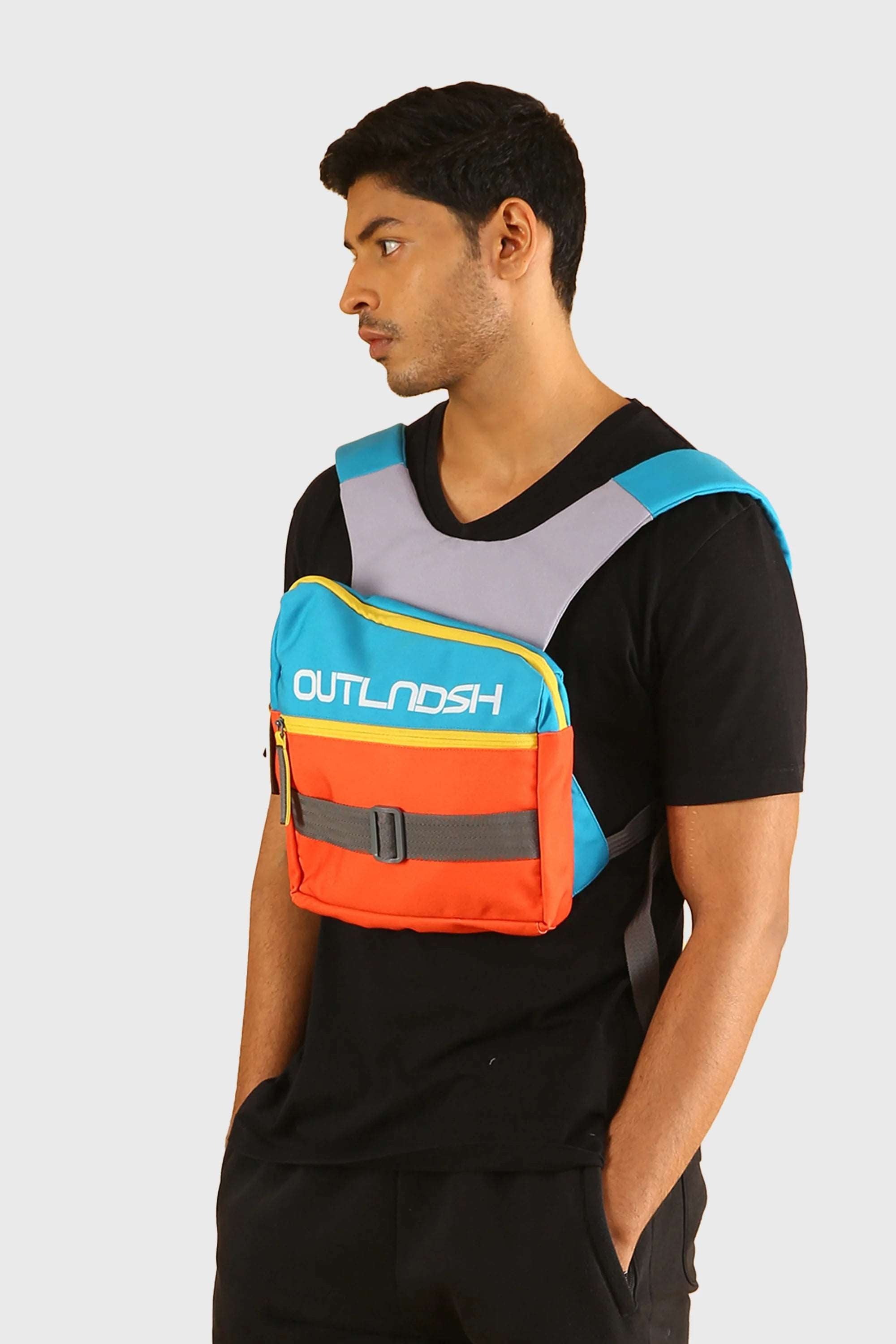 OUTLNDSH Mini Backpack bag plus chest bag blue color 