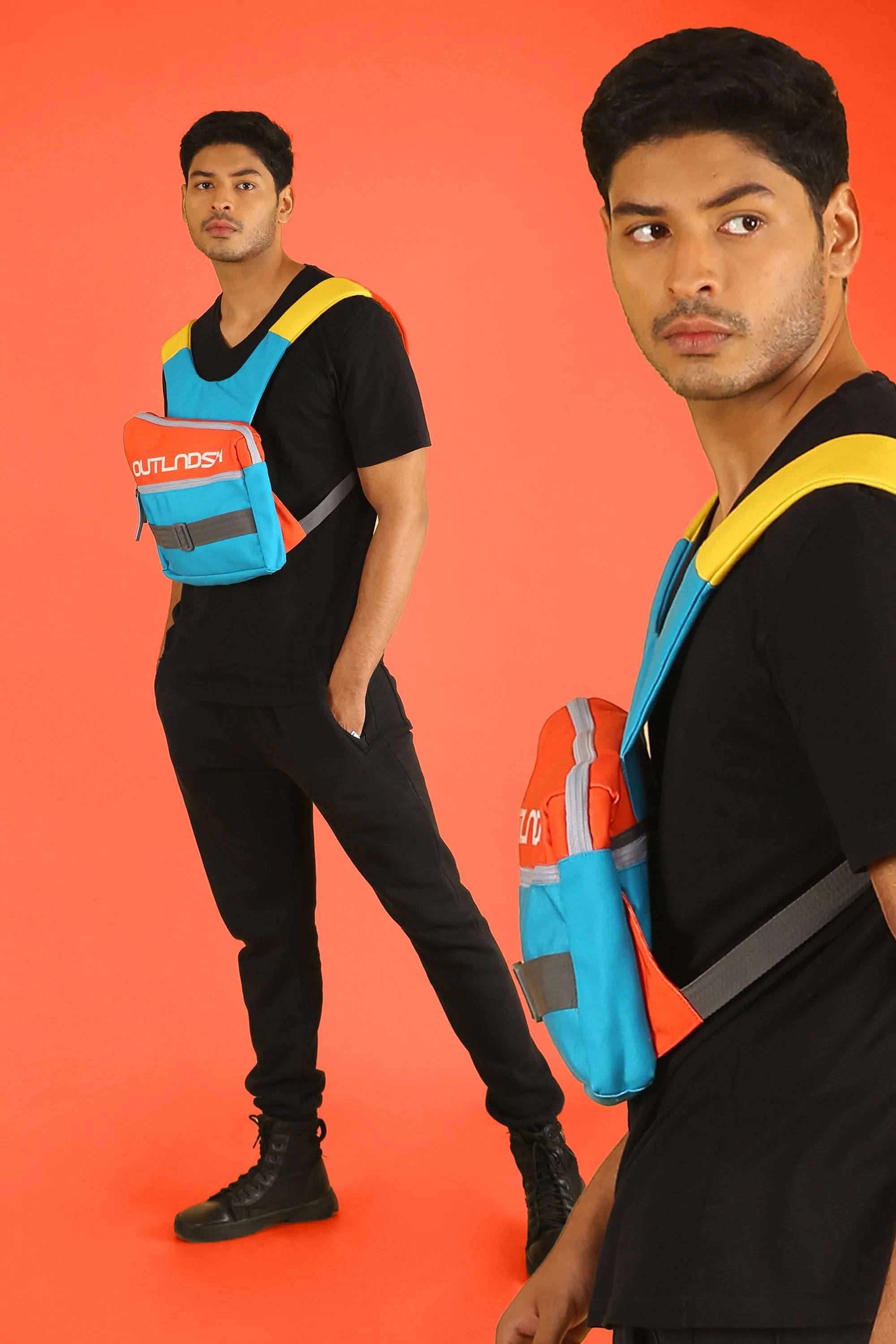 OUTLNDSH Mini Backpack bag plus chest bag orange color 