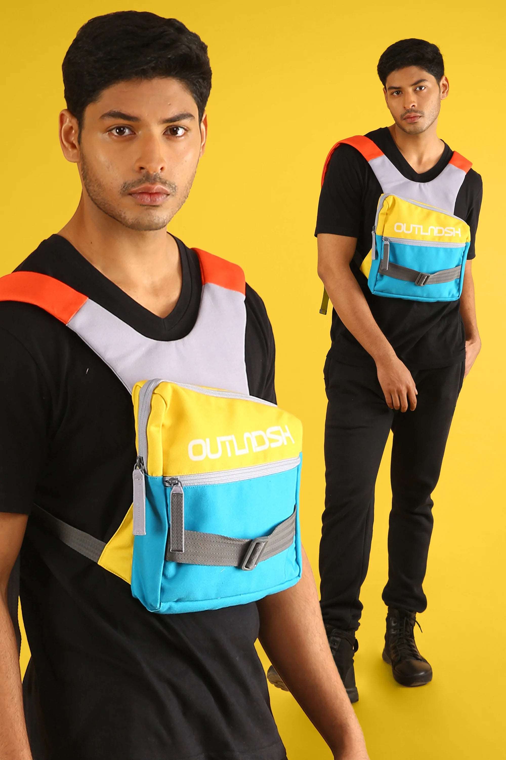 OUTLNDSH Mini Backpack bag plus chest bag yellow color 