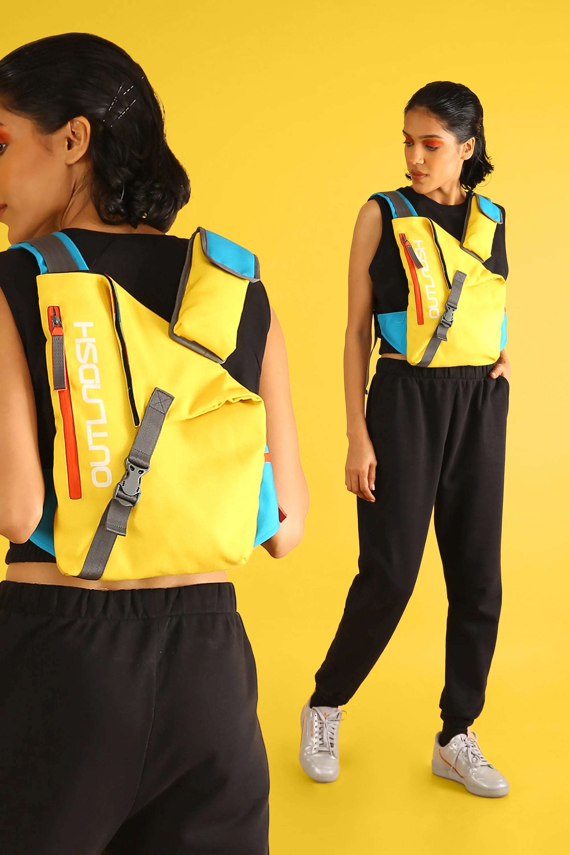 OUTLNDSH Backpack bag plus chest bag yellow color 